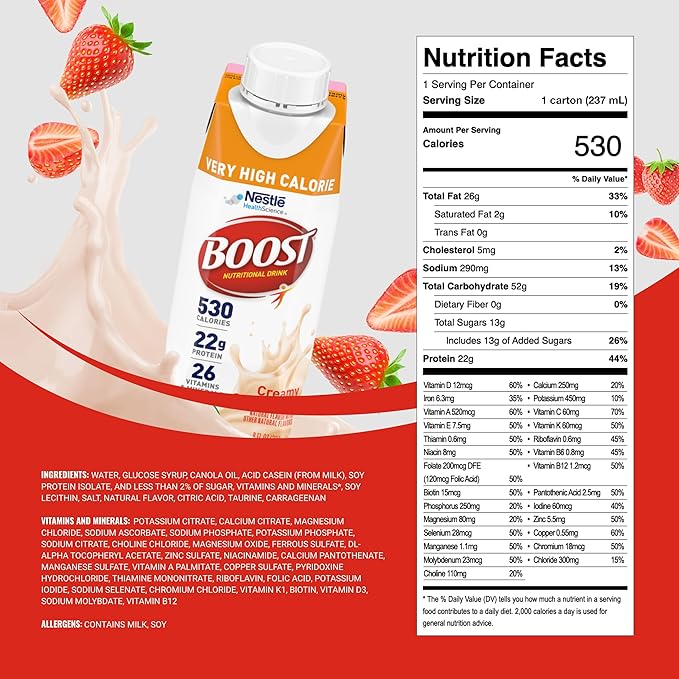 Boost Very High Calorie Strawberry Nutritional Drink ??22g Protein, 530 Nutrient Rich Calories, 8