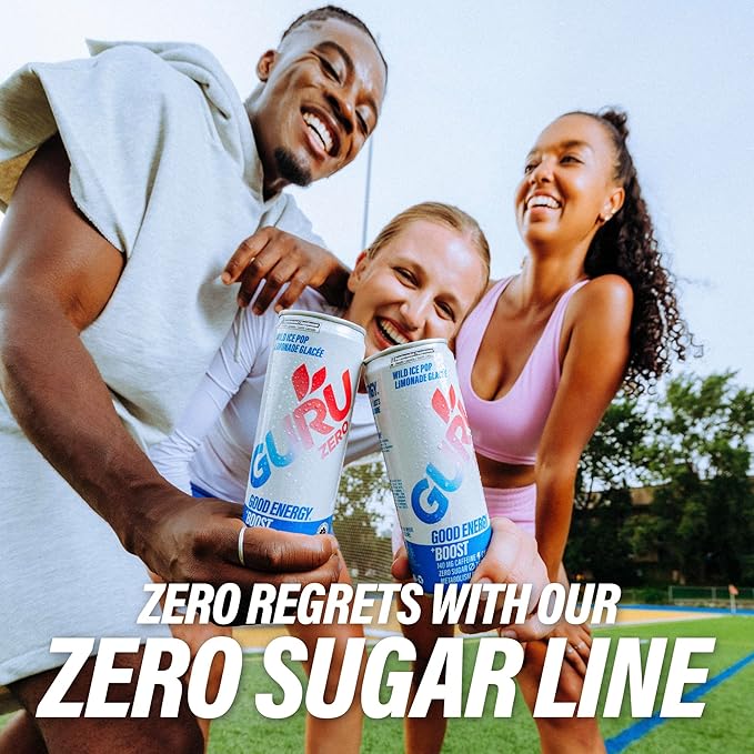 GURU ZERO SUGAR Wild Ice Pop Organic Energy Drinks, Clean Energy Drink with Plant Based Natural