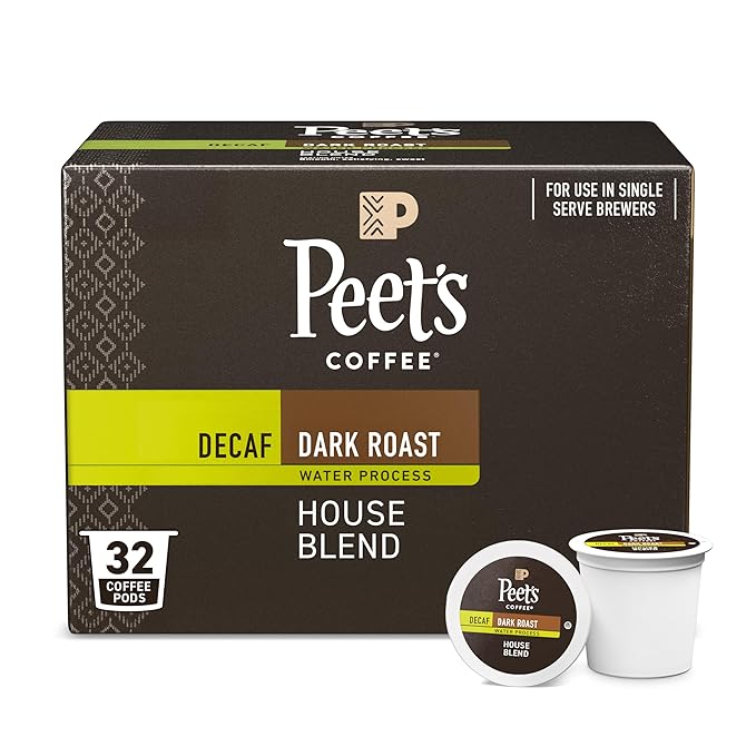 Peet's Coffee, Dark Roast Decaf Single Serve Coffee Pods - Decaf House Blend 32 Count (1 Box of 32