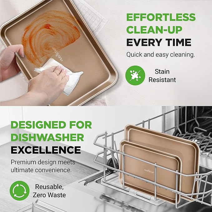 NutriChef Non Toxic Baking Pan, Medium and Large Cookie Sheets, Premium Nonstick Carbon Steel
