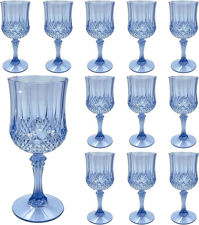 Plastic Wine Glasses，Plastic Goblets Vintage Style Cordial Drinking Glasses for Wedding Reception