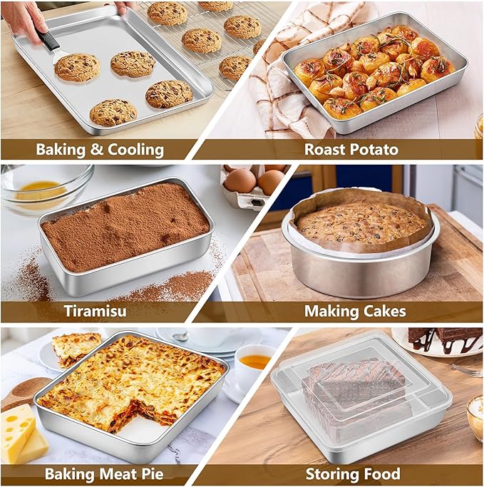 P&P CHEF Stainless Steel Bakeware Set, 12-Piece Kitchen Baking Pans Set, Baking Sheet with Rack