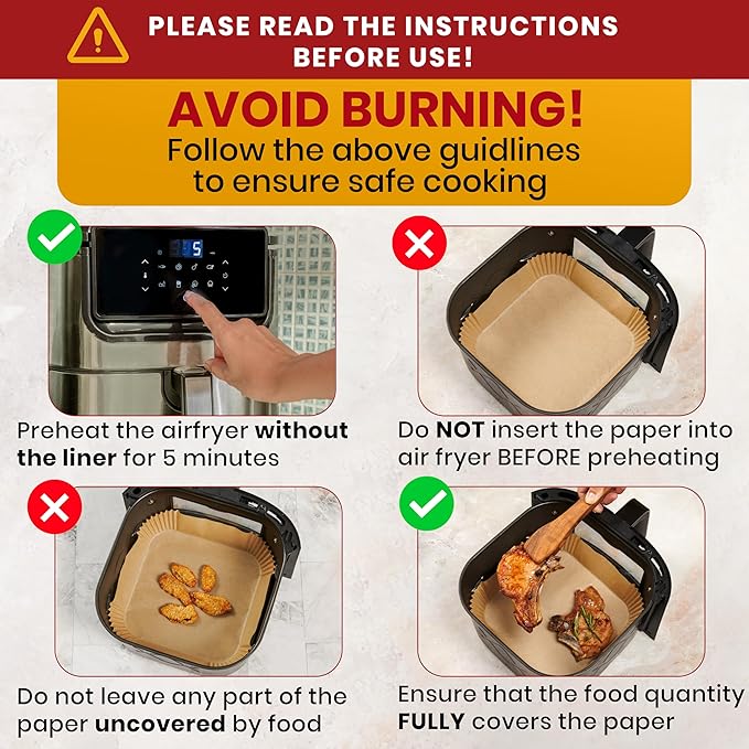 Air Fryer Paper Liners, 125Pcs Air Fryer Disposable Liners, Non-Stick and Oil Proof for Easy