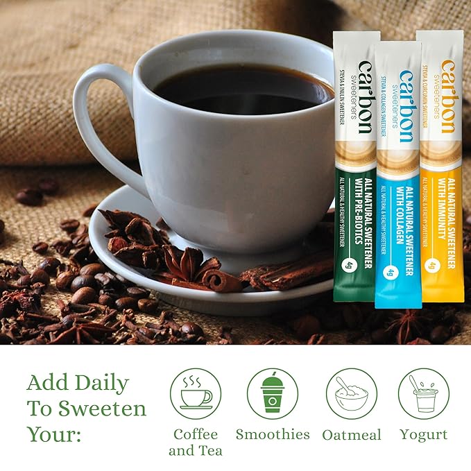 Carbon Sweeteners Variety Pack ??Stevia Sweetener Packets with Collagen, Turmeric, and Inulin