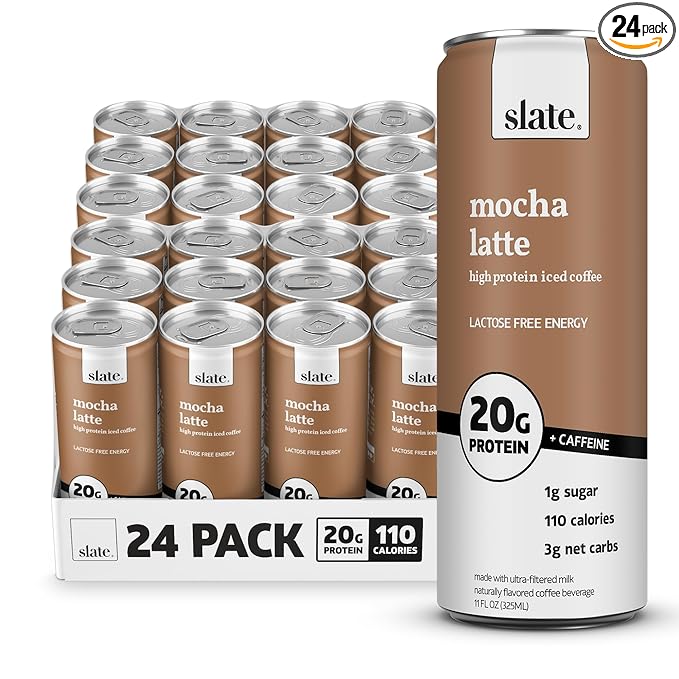 Slate Milk - High Protein Iced Coffee - Mocha Latte - 175mg Caffeine, Lactose Free Energy - 20g