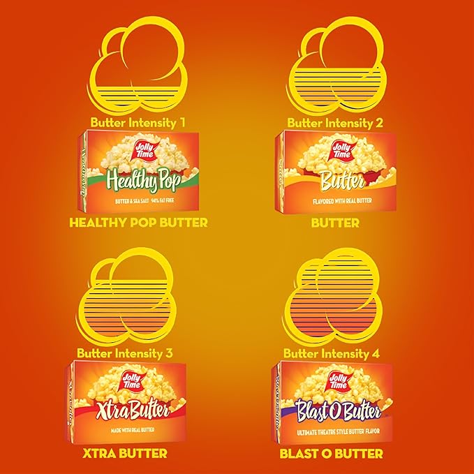 Jolly Time Blast O Butter, Ultimate Movie Theater Butter Microwave Popcorn, 1.5oz Personal Bag, 10