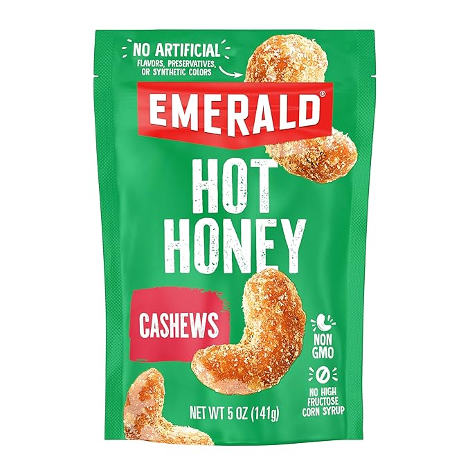 Emerald Nuts Hot Honey Cashews (1-Pack) | 5oz Resealable Bag | Kosher Dairy Certified, Non-GMO