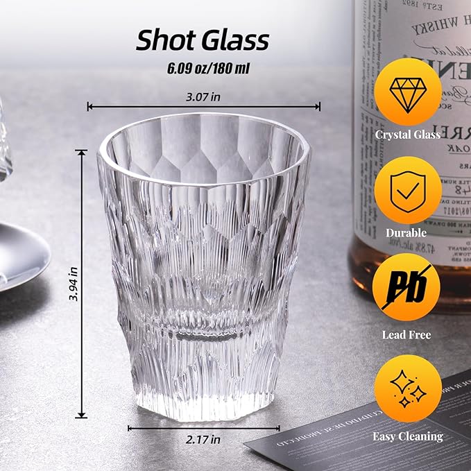 KAMMAK Crystal Whiskey Glasses Set of 2, Handcrafted 6.09oz Old Fashioned Glasses Stemless, Luxury