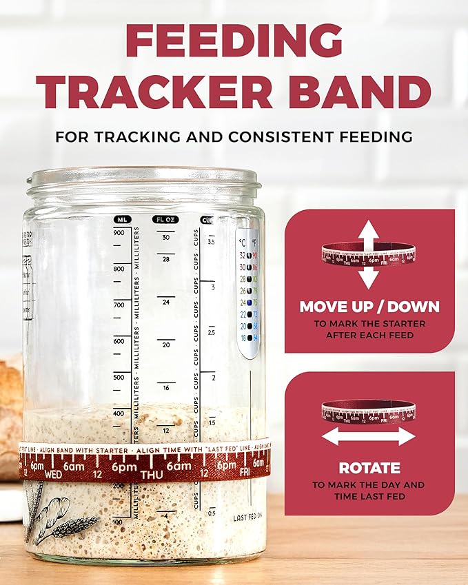 Superbaking Sourdough Starter Jar, Beginner Sourdough Starter Kit, 34oz Wide Mouth Sour Dough Glass