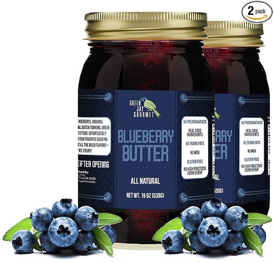 Green Jay Gourmet Blueberry Butter - All-Natural, Gluten-Free Fruit Spread - Blueberry Spread with
