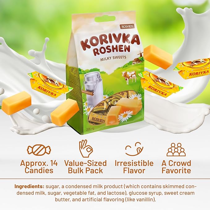 Roshen Korivka Milk Fudge Candy, 13.33oz (378g), Approx. 14 Pieces, Ukrainian Non-Glazed Dairy