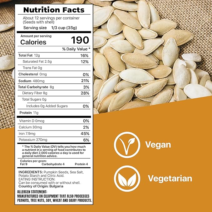 ROASTED PUMPKIN SEEDS to Eat in Shell by Premium Orchards MIXED NUTS - Salted with Sea Salt