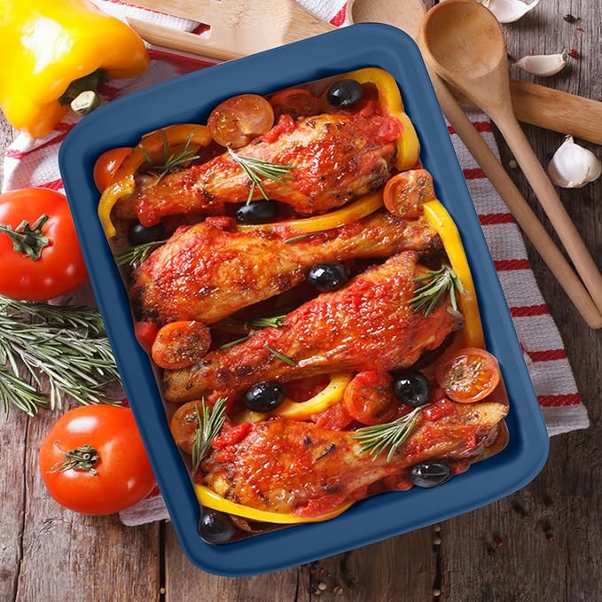Sunsetbaby Silicone Bakeware Cake Pan, Rectangular Baking Dish with Handles, Compatible with Fancy