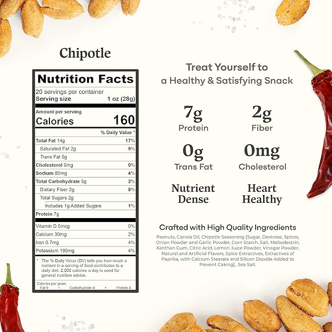 Belmont Peanuts Gourmet Chipotle & Sea Salt Virginia Peanuts, 20 oz (1 Pack) ??Simple Ingredients