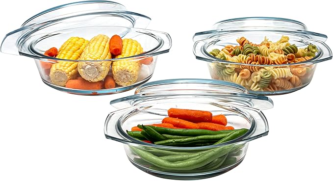 Simax Casserole Dish Set, Set of 3 Casserole Dish with Lid, Round Glass Cookware, Borosilicate