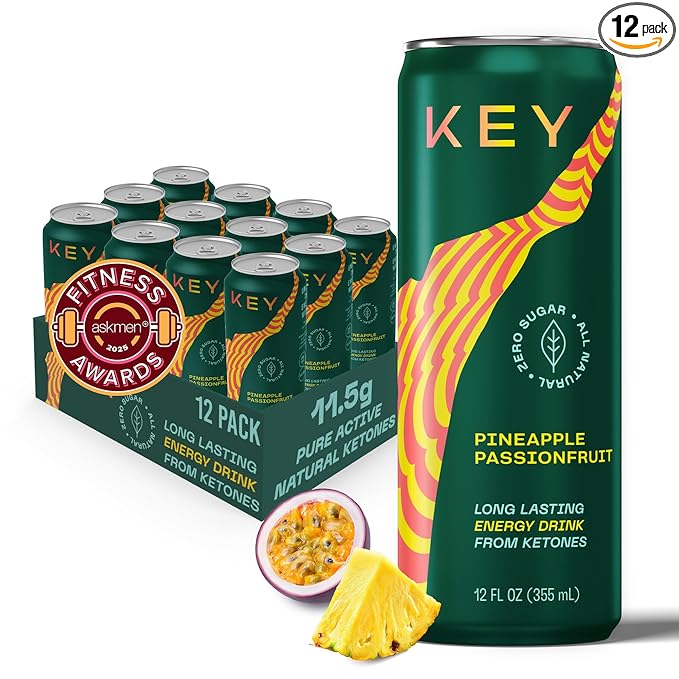 KEY Ketone Energy Drink : Sugar Free, 80mg Low Caffeine, All Natural, 11.5g Ketones, Long Lasting