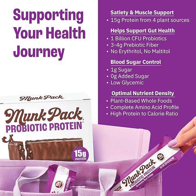 Munk Pack 15g Probiotic Keto Protein Bars - Low Sugar, High Protein -1g Sugar, 4g Net Carbs. Vegan