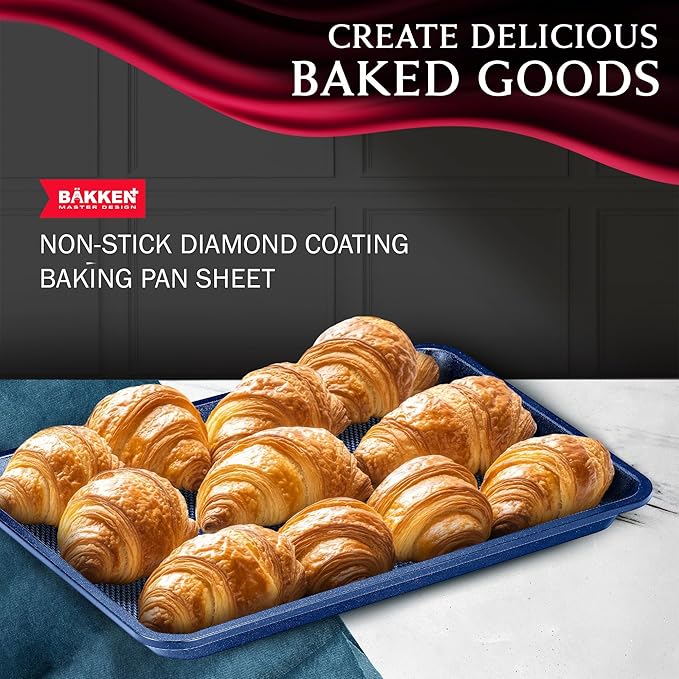 BAKKEN Kitchen Baking Pans - Nonstick Blue Coating, 13.58’’ × 9.65’’ Commercial Grade Carbon Steel