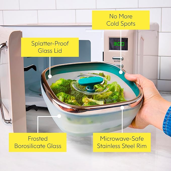 Anyday 10-Cup Square Glass Food Storage with Glass Lid | Plastic-Free Meal Prep & Microwave