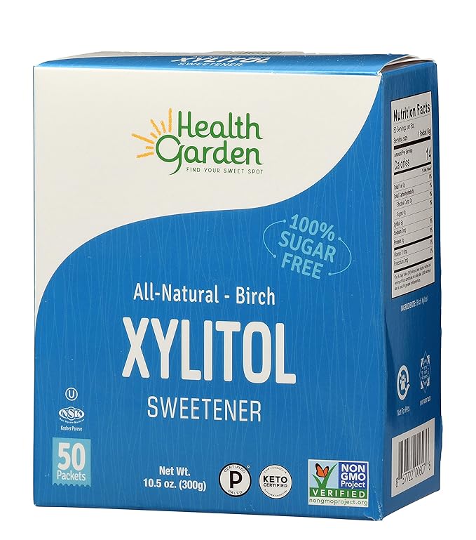 Health Garden Birch Xylitol Sweetener - 50 Packets - Pure Birch Xylitol - Non GMO, Kosher, and Made