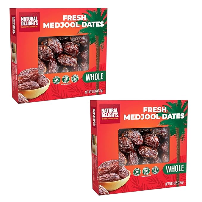 Natural Delights Medjool Dates Whole - Non-GMO Verified Fruit, Good Source of Fiber & Potassium