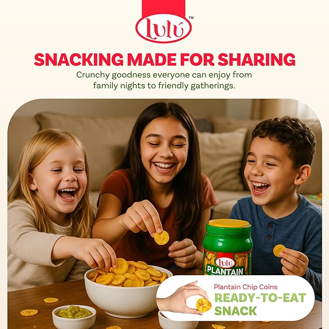 LULU Plantain Chip Coins ??Original Flavor, 20 oz Jar ??Crunchy Plantain Slices ??No Artificial