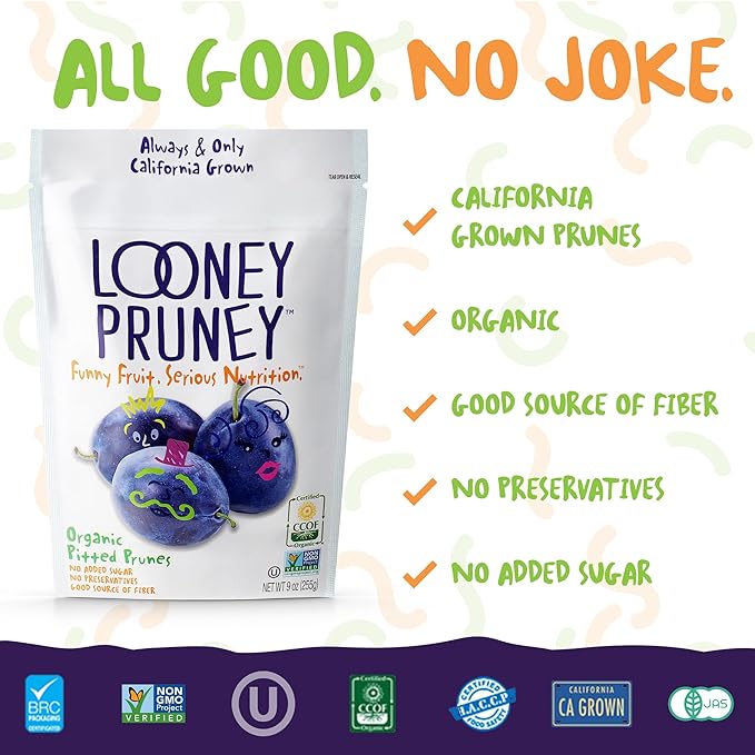 Looney Pruney Organic Pitted Dried Prunes for the Entire Family | Always California-Grown | Kosher