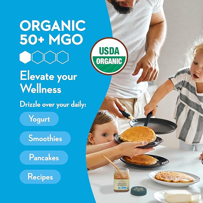 Wedderspoon Raw Premium USDA Certified Organic Manuka Honey, 50+ MGO, 8.8 Oz, Unpasteurized New