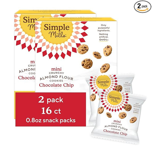 Simple Mills Almond Flour Mini Chocolate Chip Cookie Snack Packs, Gluten Free and Delicious Crunchy