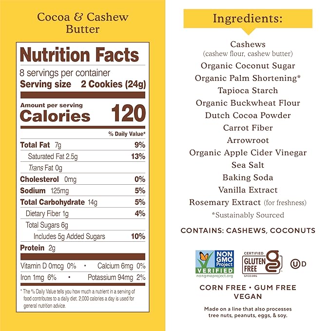 Simple Mills, Cocoa Cashew Crème Sandwich Cookies - Gluten Free, Vegan (Pack of 1)