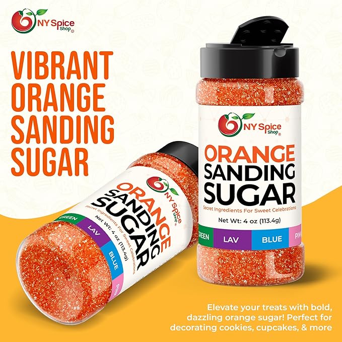 NY Spice Shop Orange Sanding Sugar - 4 Ounce Sweet Colorful Edible Sprinkles For Candy Dish - Sugar