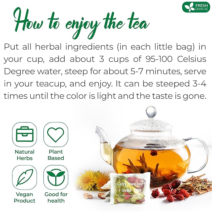 FRESHDRINKUS, 30 Packs of Oil Reducing Tea, Oil Cleansing for Liver, 10 Herbal Ingredients