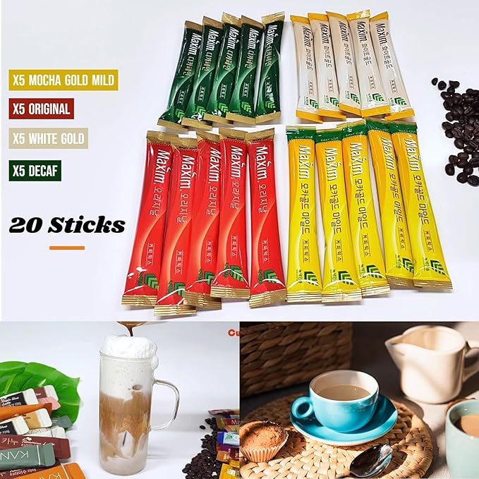 CUTIE MANGO Instant Coffee Mix Packets Single Serve - Korean Variety Coffee Sampler 20 Sticks of 4