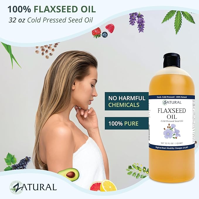 Zatural Flaxseed Oil Naturally Grown 100% Pure Cold Pressed Omega Rich Fatty Acids 32oz