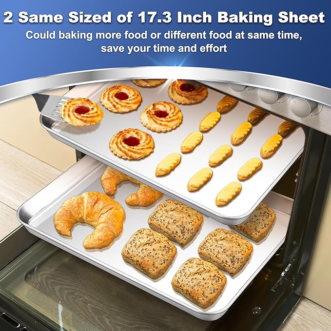 P&P CHEF 17.3 Inch Baking Cookie Sheet, Oven Pan Tray Stainless Steel Sheet Pan for Kitchen, Oven