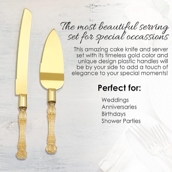 Wedding Cake Knife and Server Set, Cake Cutter and Pie Spatula, Cake Server and Knife Set of 2 with