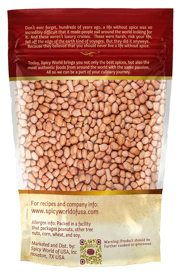 Spicy World Peanuts, Raw Whole With Skin (Uncooked, Unsalted) 4 Pound (64oz) ~ All Natural - USA