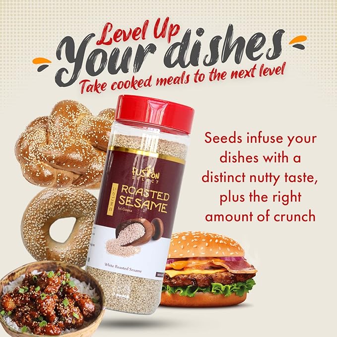 Fusion Select Roasted White Sesame Seeds - Natural Toasted Sesame Seeds - Crispy, Crunchy, Nutty