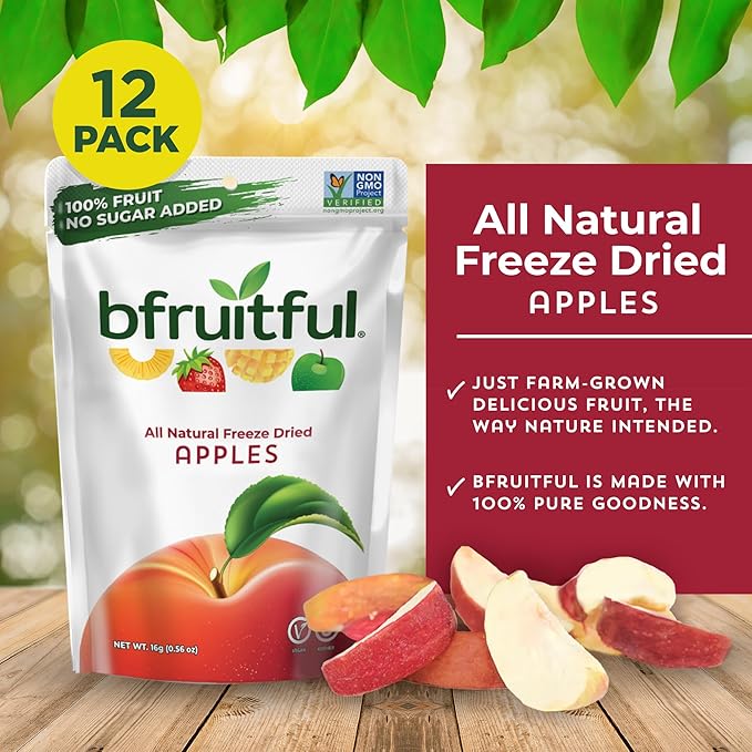 bfruitful Freeze-Dried Apple, Freeze Dried Fresh Fruit Bites, Gluten Free, Vegan, Dairy Free