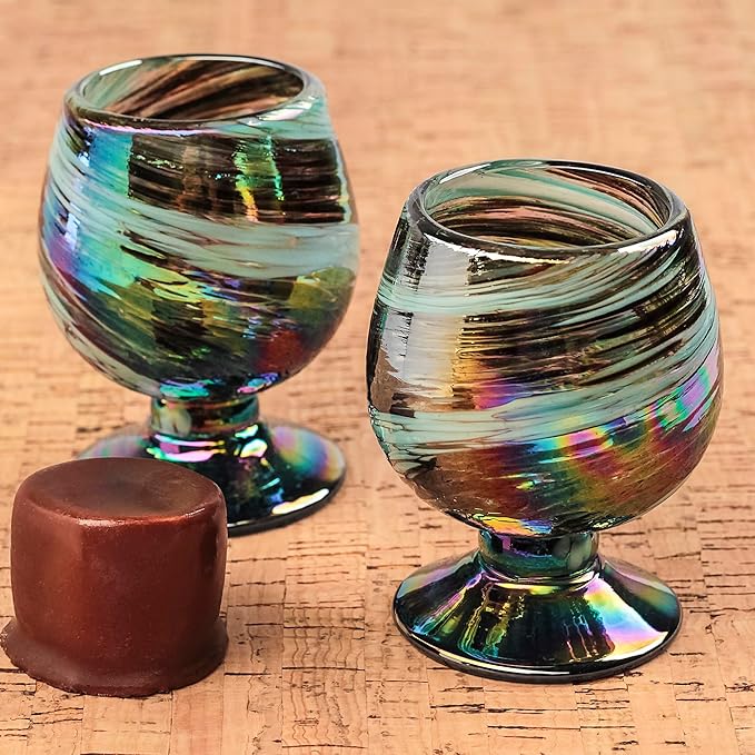 Authentic Mexican Tequila Hand Blown Shot Glasses - Set of 4-2 oz - Mini Glass Snifters - Heavy