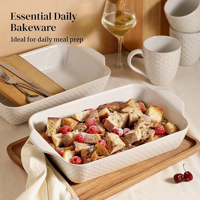 DOWAN 9x13 Deep Lasagna Baking Dish, Ceramic Casserole Dish for Oven, 4 Quarts Embossed Baking Pan