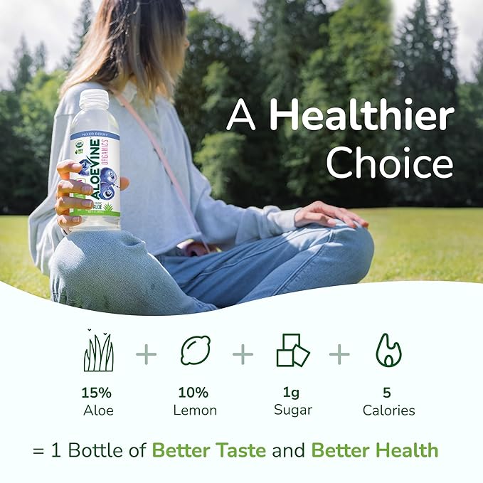 Aloe Vera Juice, No-Pulp Organic Drink, Healthy with Aloe Powder and Lemon Juice, 5 Calories, Low