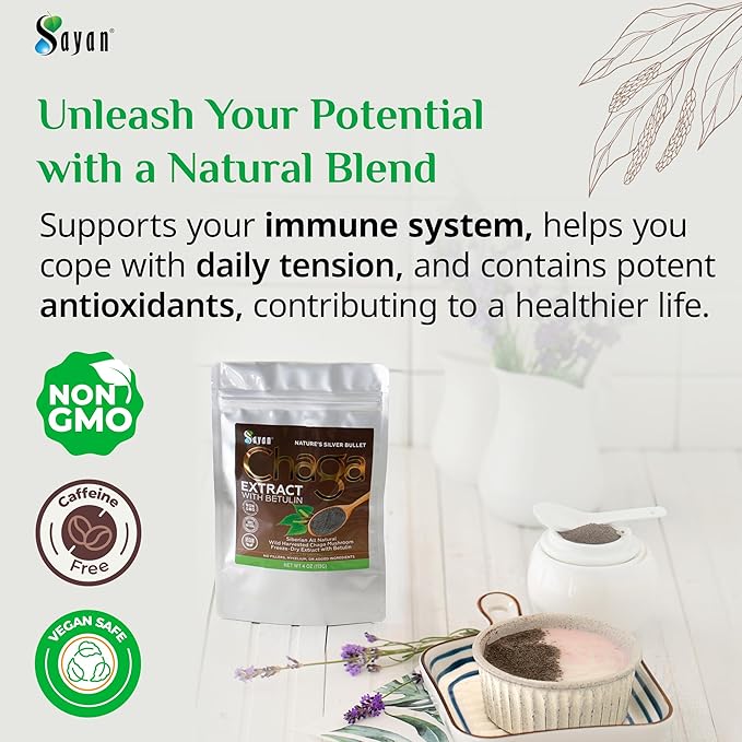 Sayan Siberian Chaga Mushroom Extract with Betulin Powder (4 oz) ??Organic Antioxidant Blend