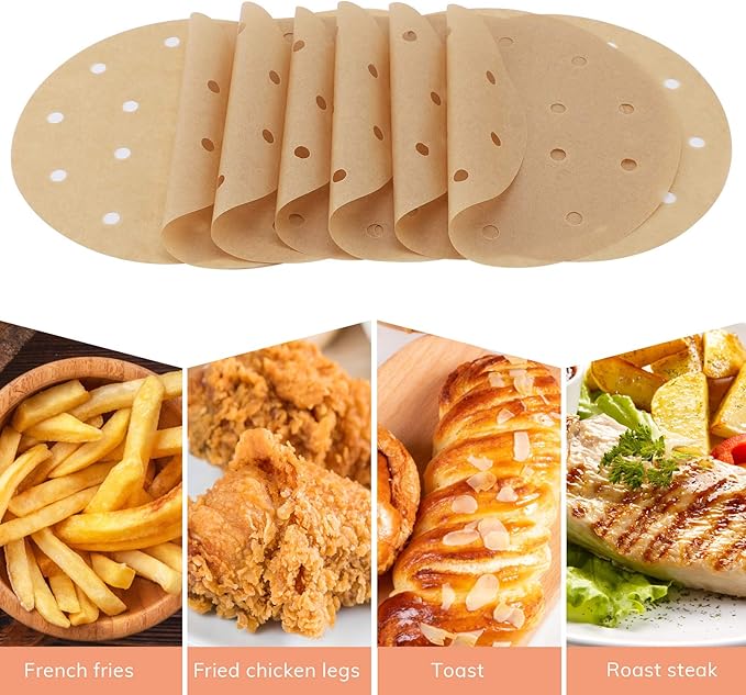 Beasea Air Fryer Round Liners 6 Inch, 200pcs Parchment Paper Unbleached Filter Paper Perforated