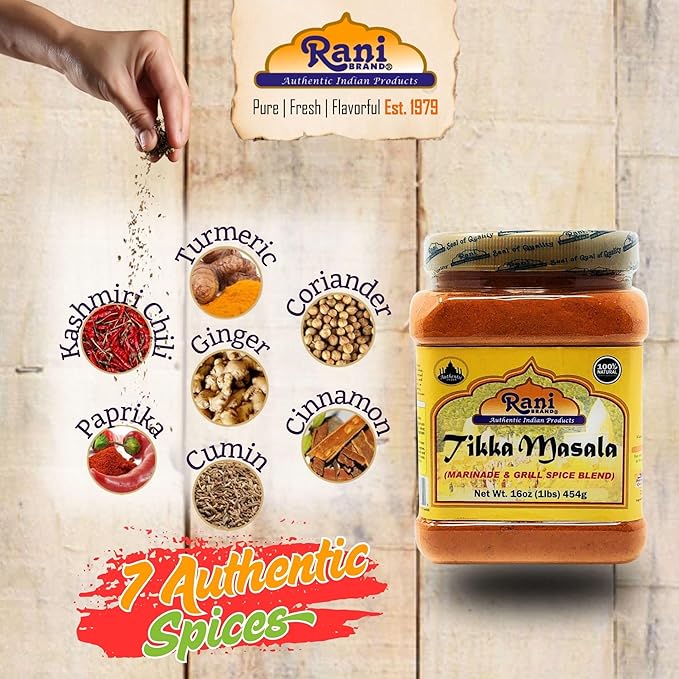 Rani Tikka Masala Indian 7-Spice Blend 16oz (1lb) 454g PET Jar, Pack of 6 ~ All Natural | Salt-Free