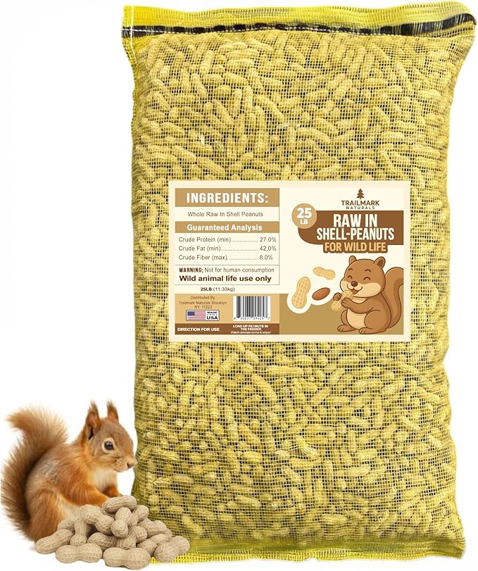 25 LB - Raw Peanuts For Squirrels, Raw In Shell Peanuts For Birds and Wildlife- Squirrel Food, Wild