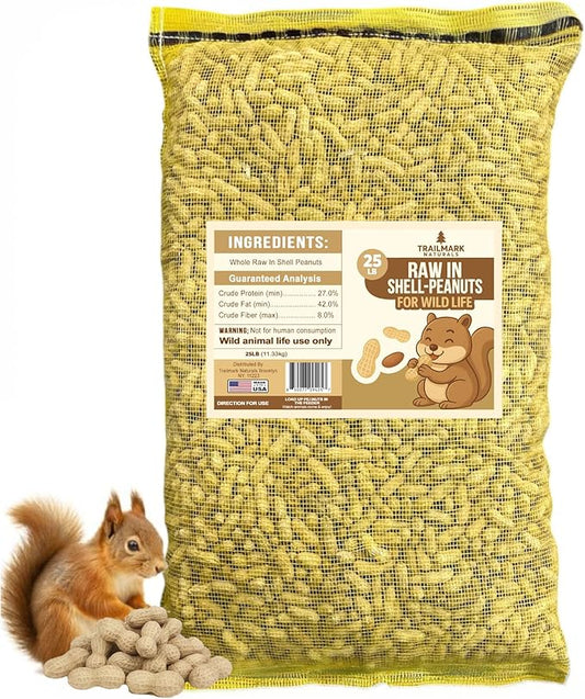 25 LB - Raw Peanuts For Squirrels, Raw In Shell Peanuts For Birds and Wildlife- Squirrel Food, Wild