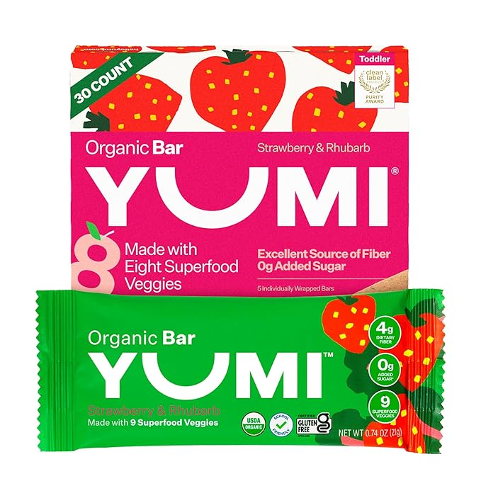 Yumi Organic Toddler Snacks Bars - Gluten-Free, No Added Sugar, 7+ Vegetables, Soft-Baked Crust