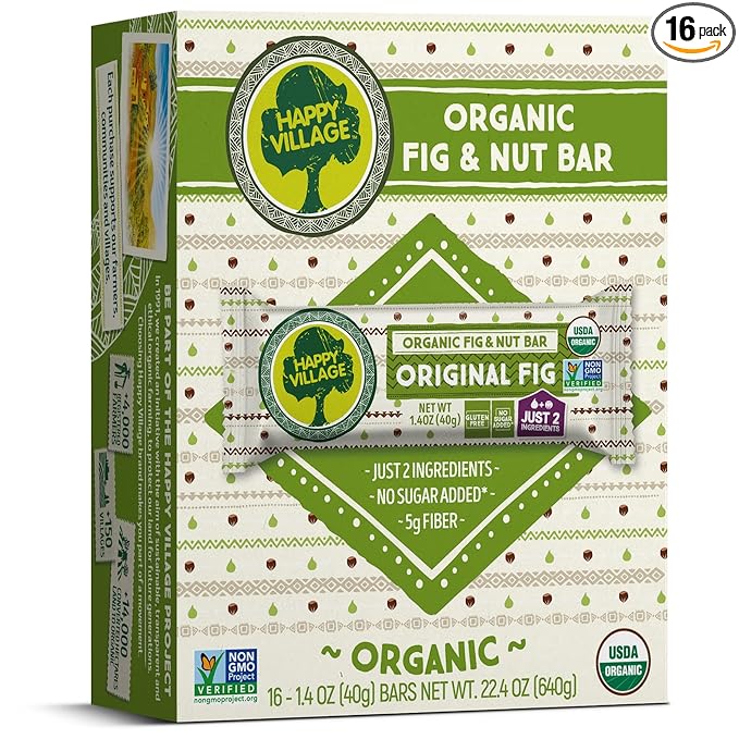 Happy Village Organic Fig & Nut Bar, ORIGINAL FIG | Only 2 Ingredients, Gluten Free, No Added