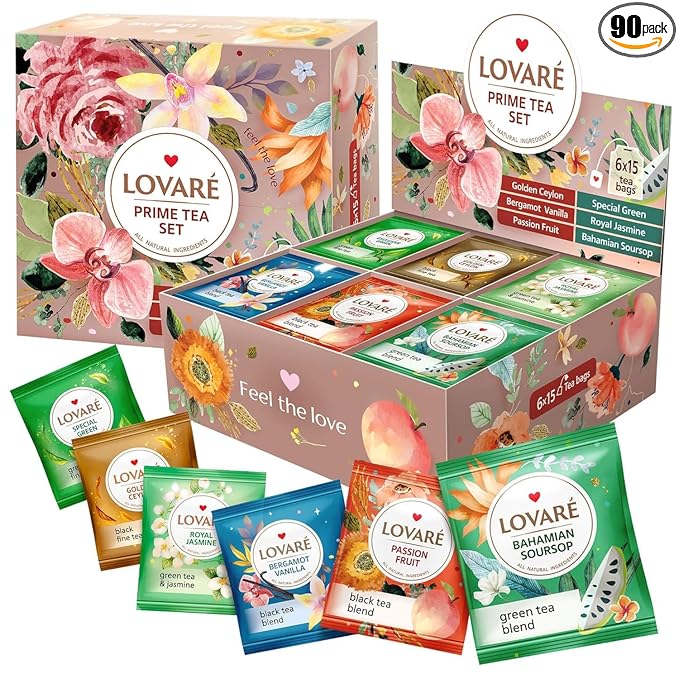 Lovare Black and Green Tea Bags Variety Pack - Made in Ukraine Tea Sampler - Individually Wrapped